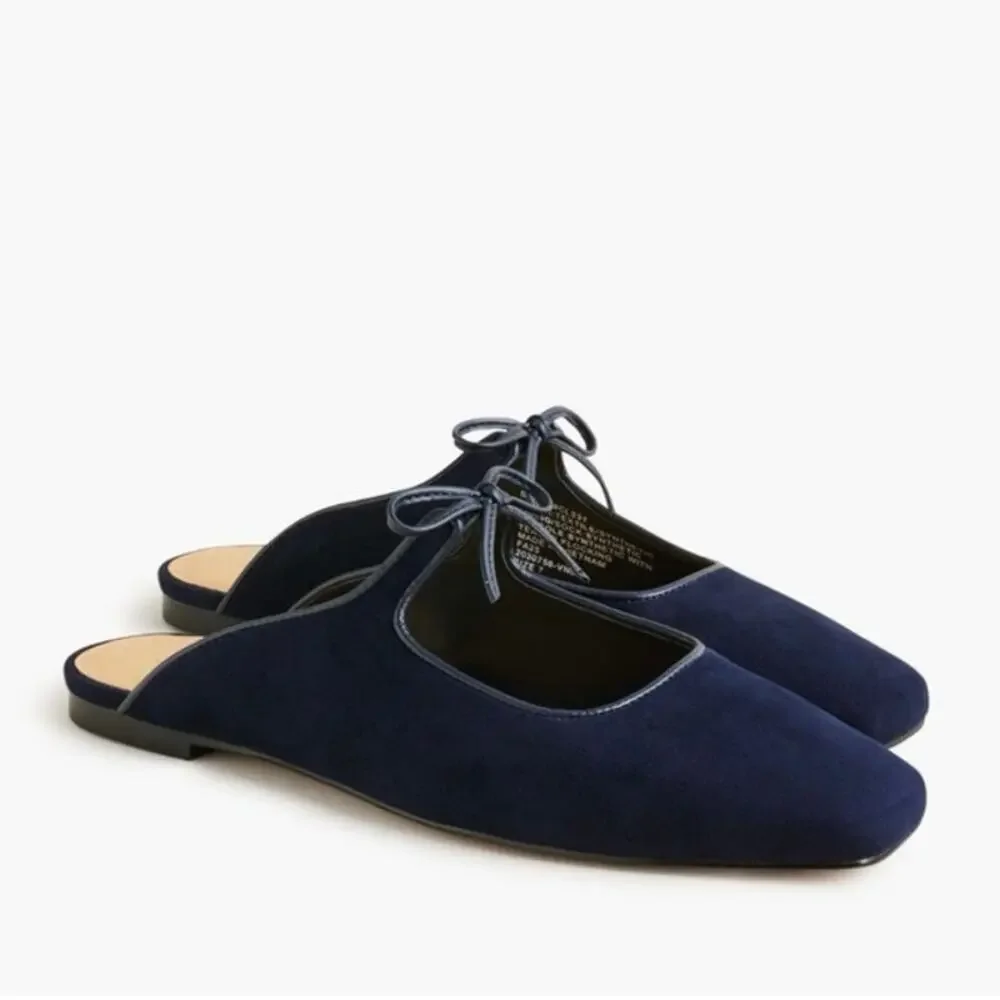 J.Crew Factory Sueded Bow Slip-On Mules Navy Blue Size 6.5 NWT - Picture 1 of 9